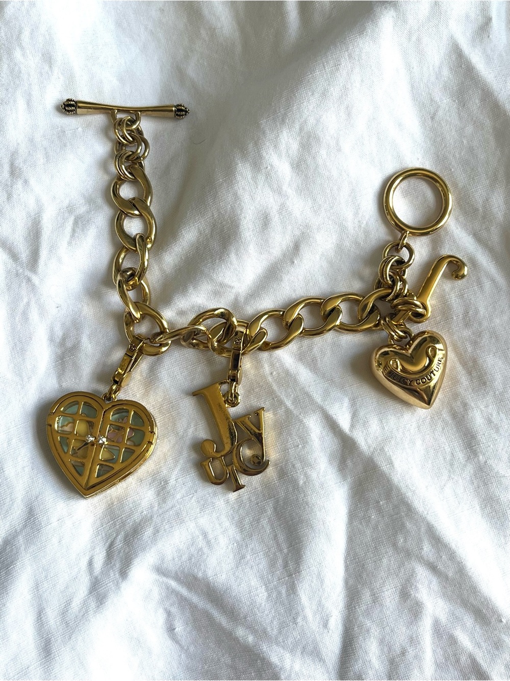 Juicy Couture Gold Tone Heart Charm Bracelet